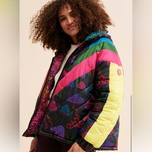 Farm Rio Mushroom Neon Puffer Coat EUC size large